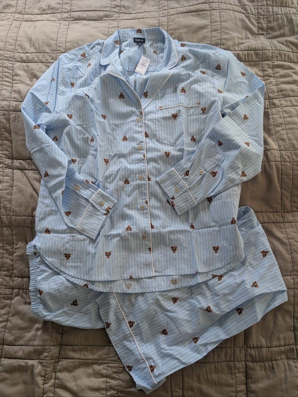 NWT Gap Blue Striped Teddy-Print Pajama Set